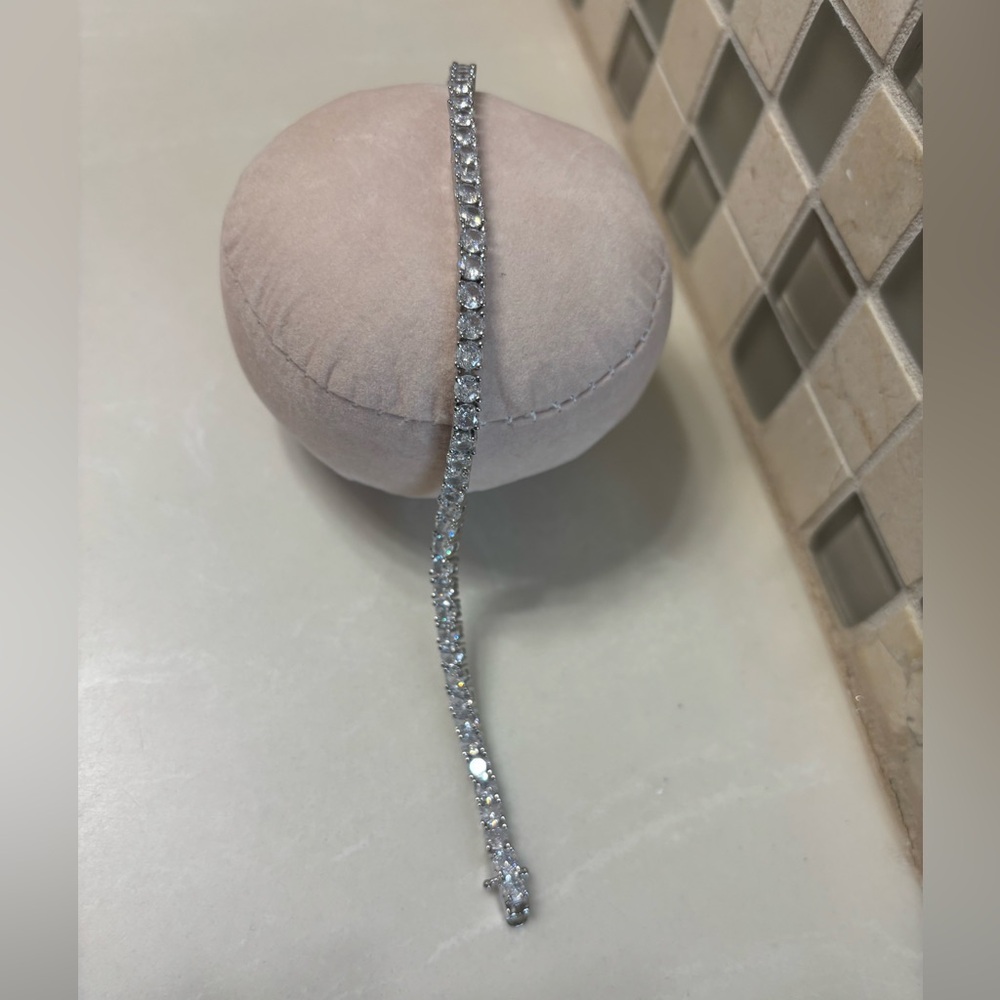 Silver Tone Crystal Tennis Bracelet - Women Jewelry - Picture 2 of 7